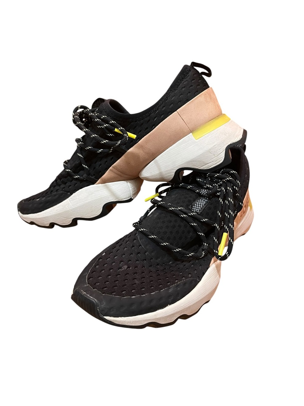 Sorel Sneakers Women's Black Mesh Athletic Sneakers Pink Leather Accent